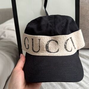 GUCCI black & cream sweatband logo hat NWT
